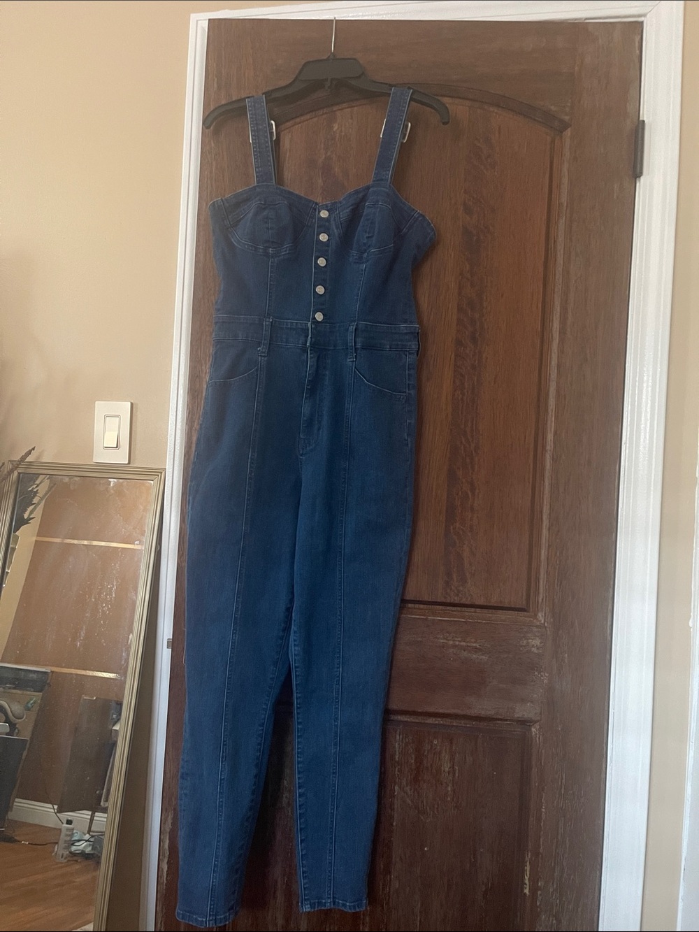 Guess Dark Blue Denim Overalls with Button Front- Size 30